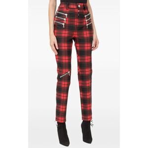 Unravel Project Skinny Black Red Wool Blend Checked Plaid Trouser Pant S